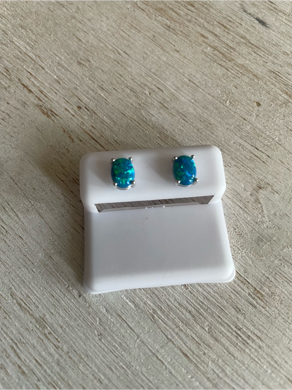 Opal 925 Sterling Silver Oval Stud Earrings - Green Blue